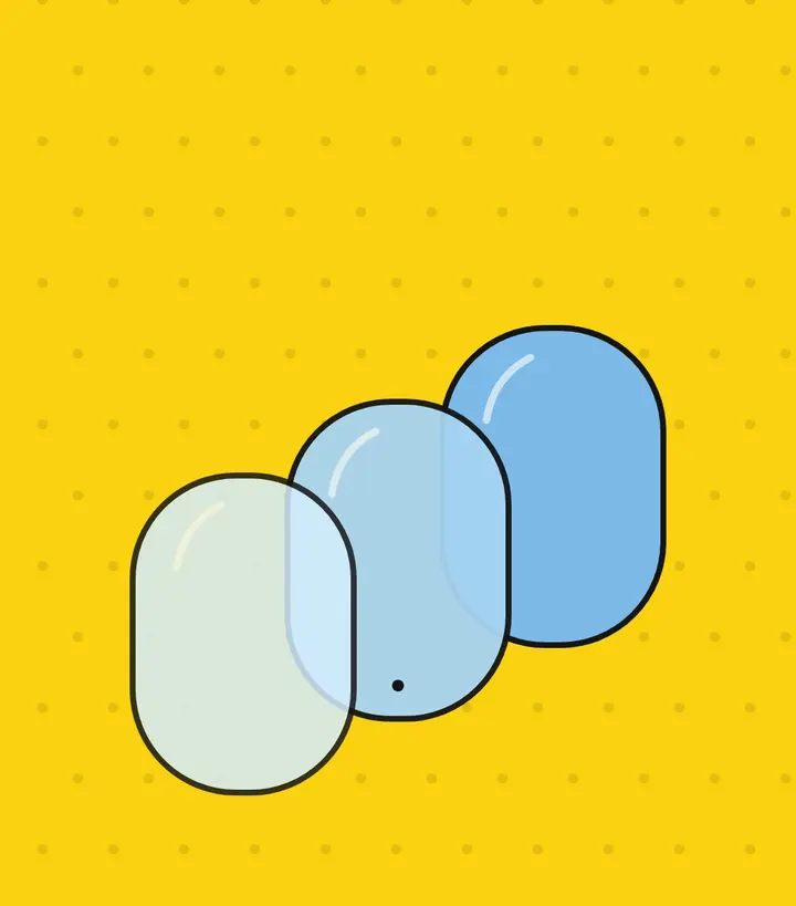 Three rounded window panes pulled apart on a yellow background, with a small dot drilled near the bottom of the middle pane