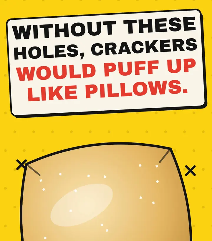 A square cracker swollen into a rounded, puffy pillow shape, with two black crosses marking it as wrong